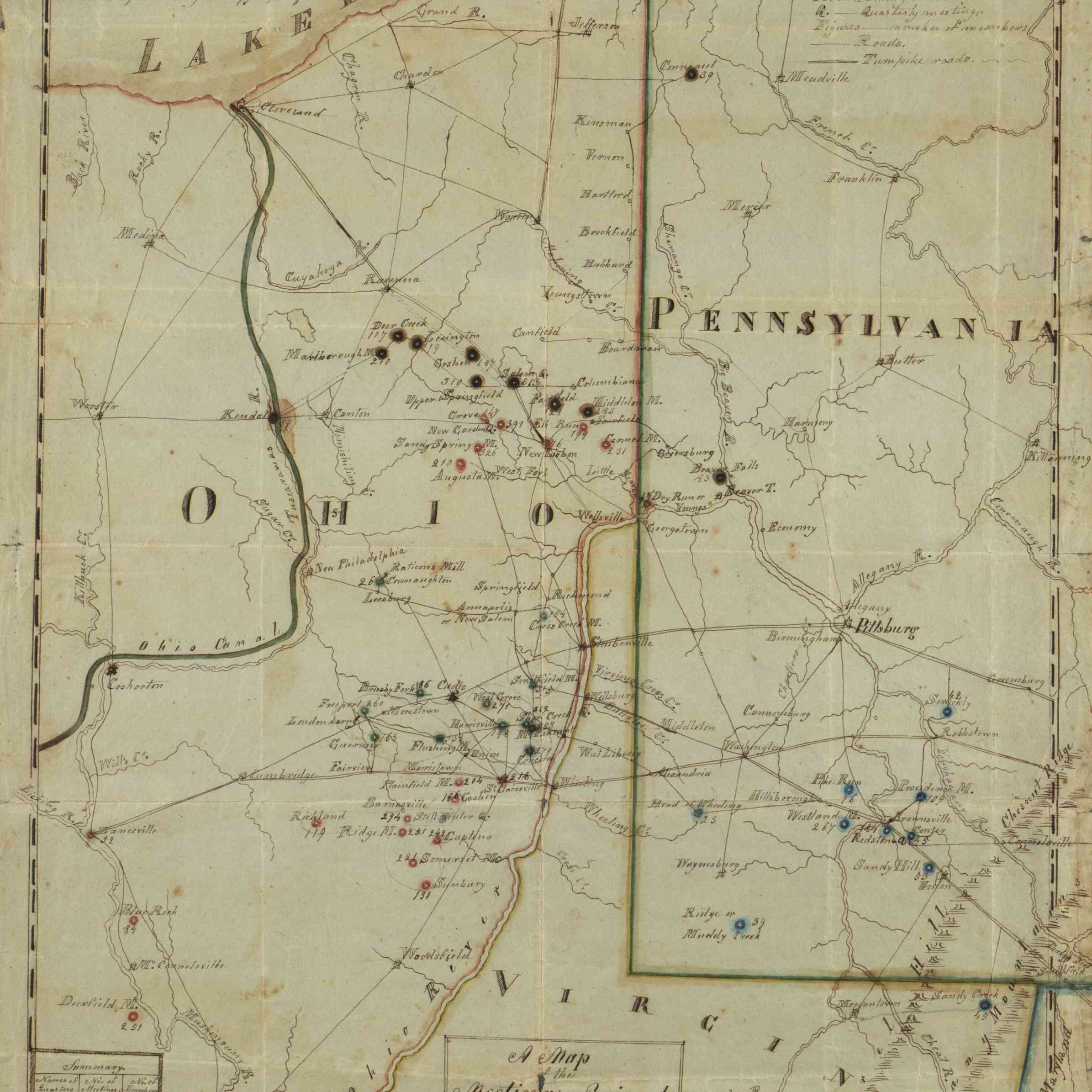 Map of the meetings of Friends in Ohio